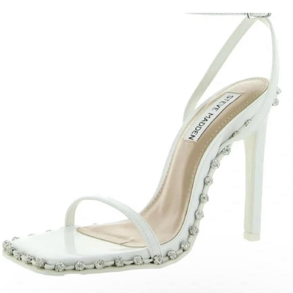Steve Madden Zelle White Crystal-Studded Heels